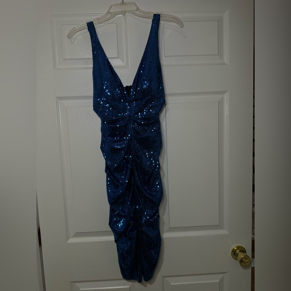 Xscape Midnight Blue Sequin Dress